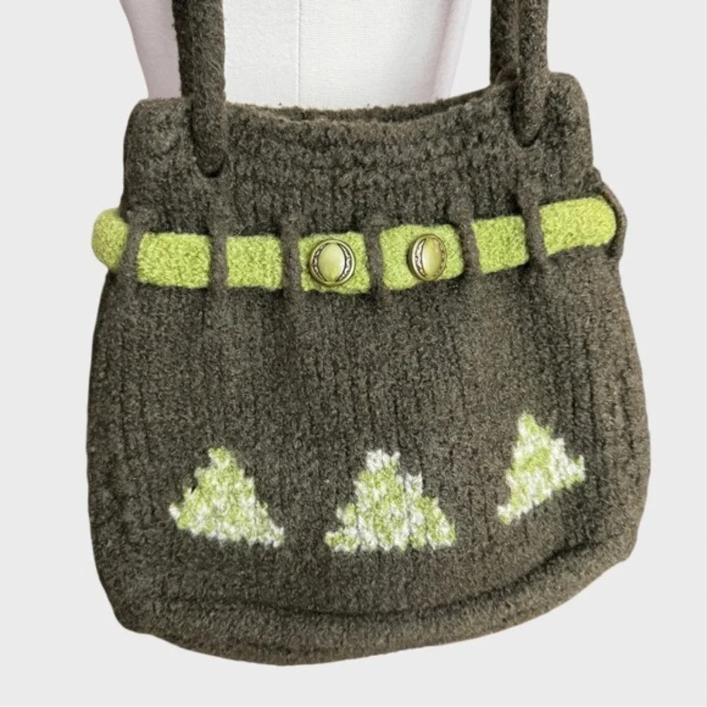 Handmade Forest Core Felted Wool Handbag mossy green trees goblin core whimsical
